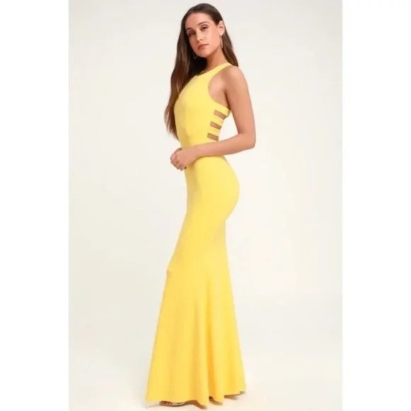 NWOT - Lulus Power of Wow Backless Yellow Maxi Dress - Picture 2 of 14